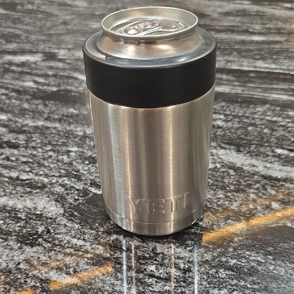 YETI Silver Can Holder with Black Band